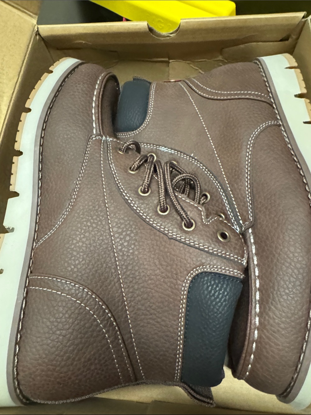 Men's Brown Leather Work Boots - Comfortable Lace-Up